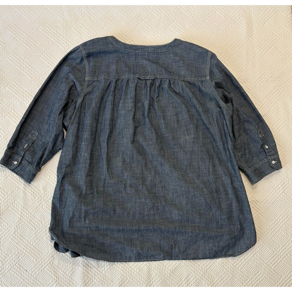Duluth Denim Women's Chambray Shirt Size 2XL Plus Tunic Collarless Button Up - Picture 9 of 9